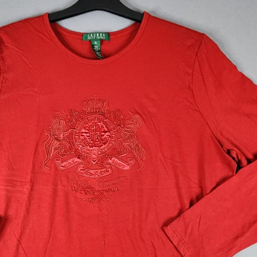 Lauren Ralph Lauren Vtg red crew neck XL embroidered beaded 100% cotton